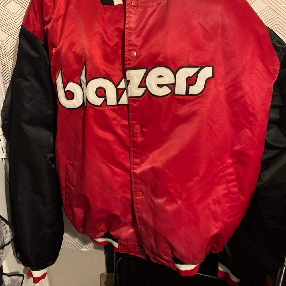 Blazers Red and Black  Satin Bomber Jacket - Picture 2 of 12
